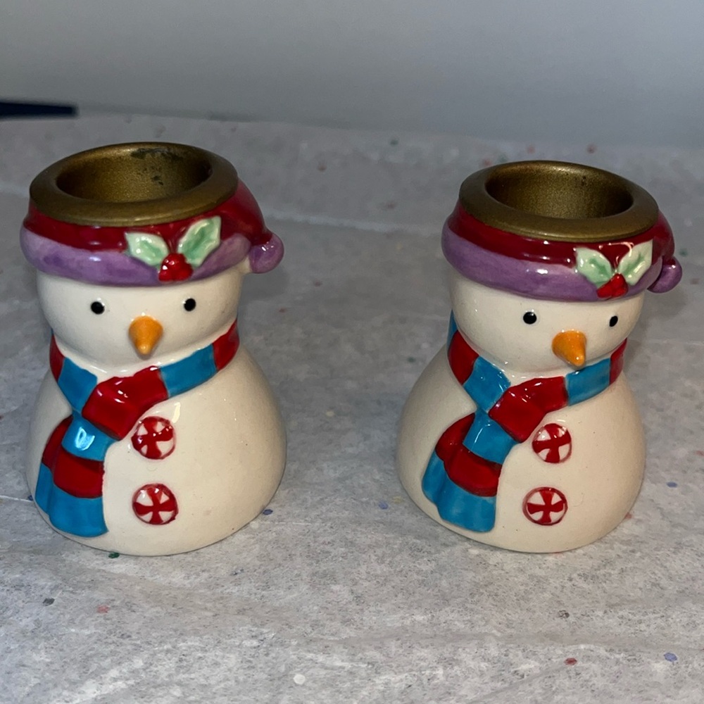 Snowman candleholders for taper candles set of two